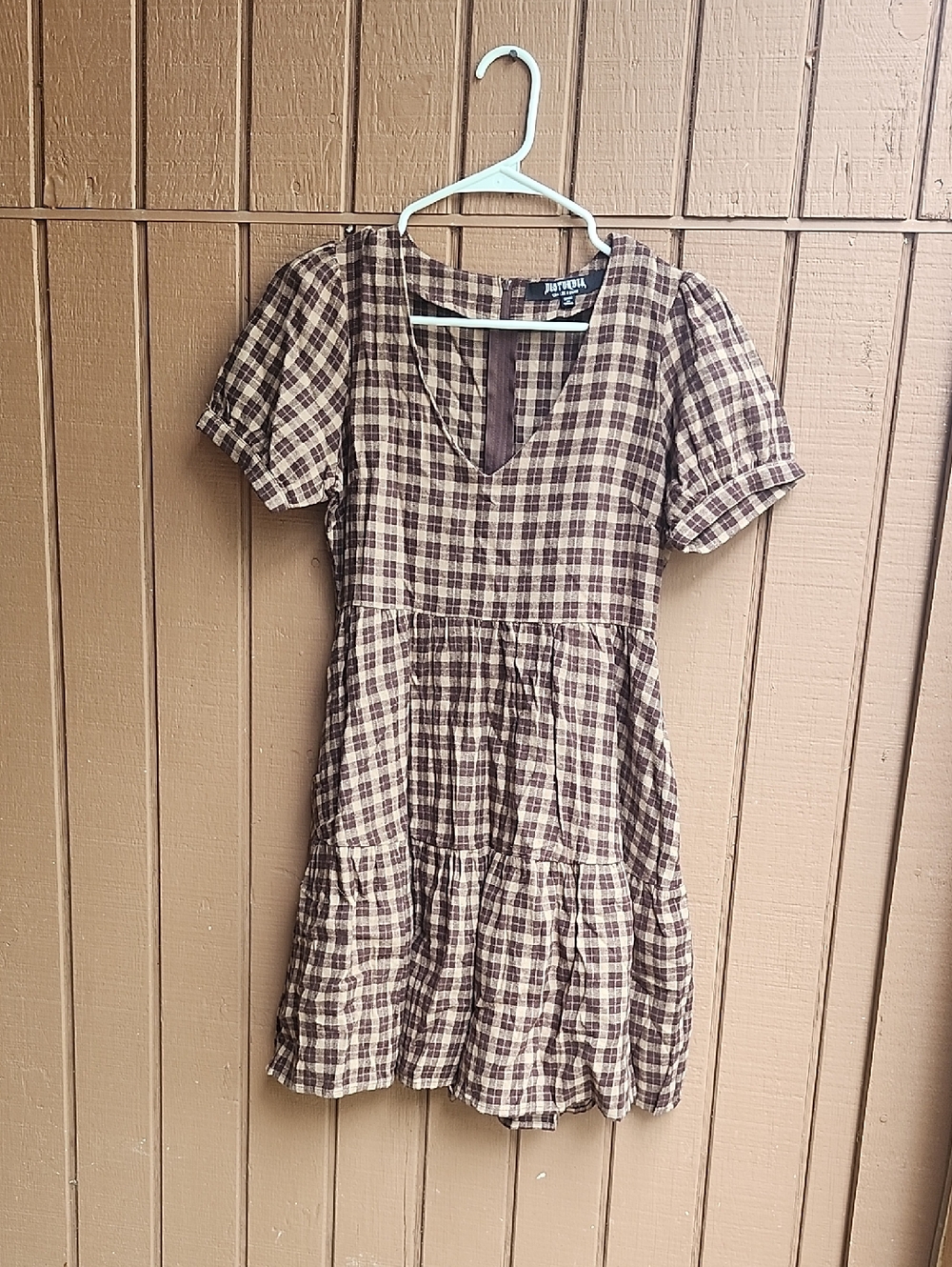 Disturbia Brown Plaid Tiered Mini Dress